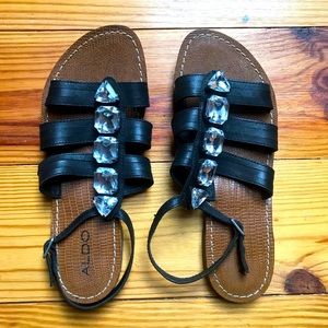 Aldo Black Rhinestone Sandals, EUC, 7